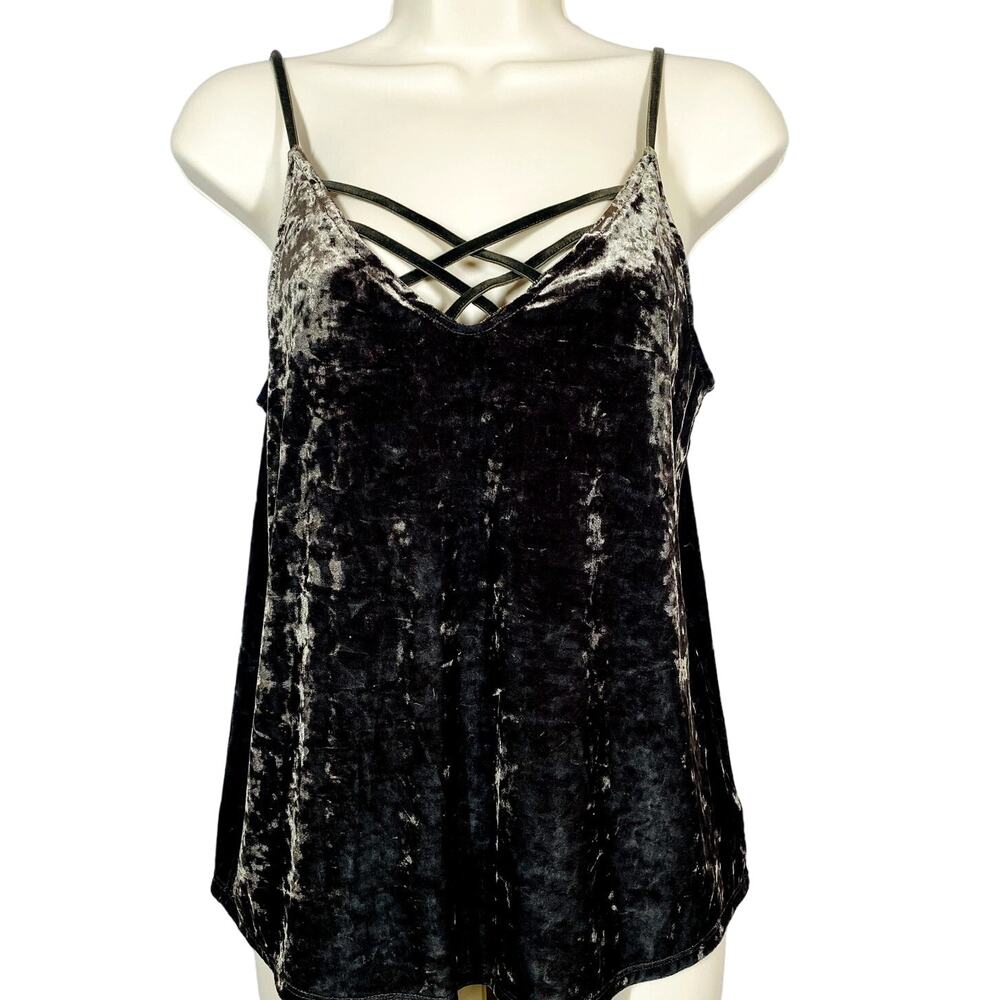 American Eagle Outfitters Velvet Strappy Tank Olive GReen Y2K Going Out Top - M